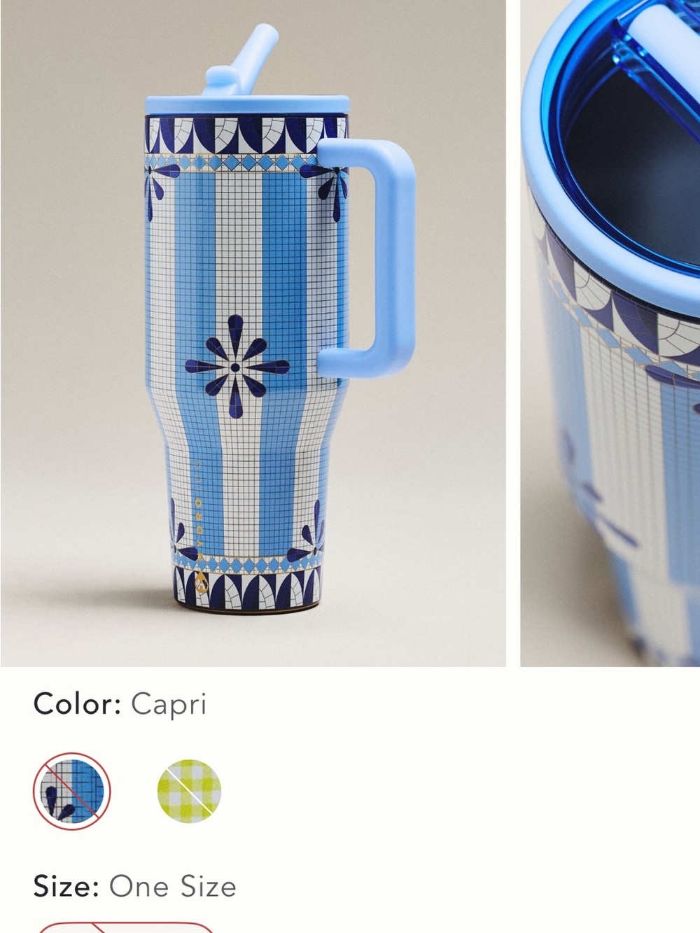 Hydrojug Blue Capri Pattern Insulated Travel Tumbler with Handle